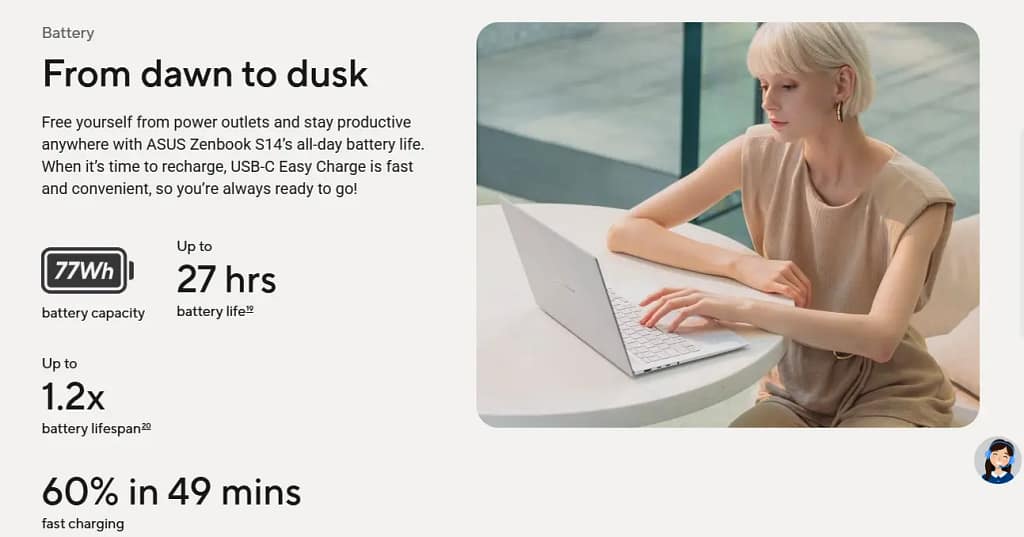 Asus Zenbook S14 OLED 2026 Battery